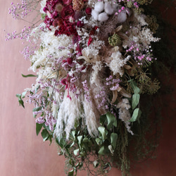 (75cm) ＊特大＊ ピンクのバラとパンパスグラスの春色ふわふわスワッグ/ドライフラワー/開店祝い/退職祝い 8枚目の画像