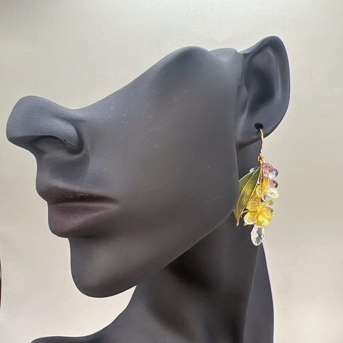ミモザとラベンダー ピアス/イヤリング ディップアート アメリカン