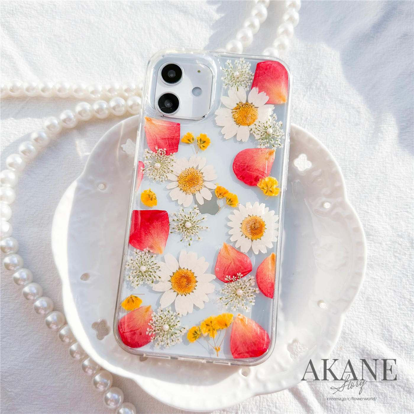 完成品】ガーベラ＆フルーツ♥️iPhone6/6s用♥️押し花ケース