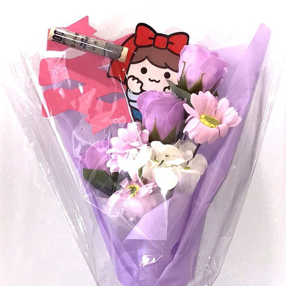 薔薇 ソープフラワー 花束 笑顔になれるユニークポチ袋  GIFTFORYOU   お祝い ご祝儀袋 お小遣い 1枚目の画像