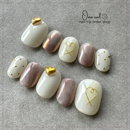 11))フレンチガーリー ネイルチップ ハートネイル アイボリー シンプル 韓国 11))フレンチガーリー ネイルチップ ハートネイル ホワイト