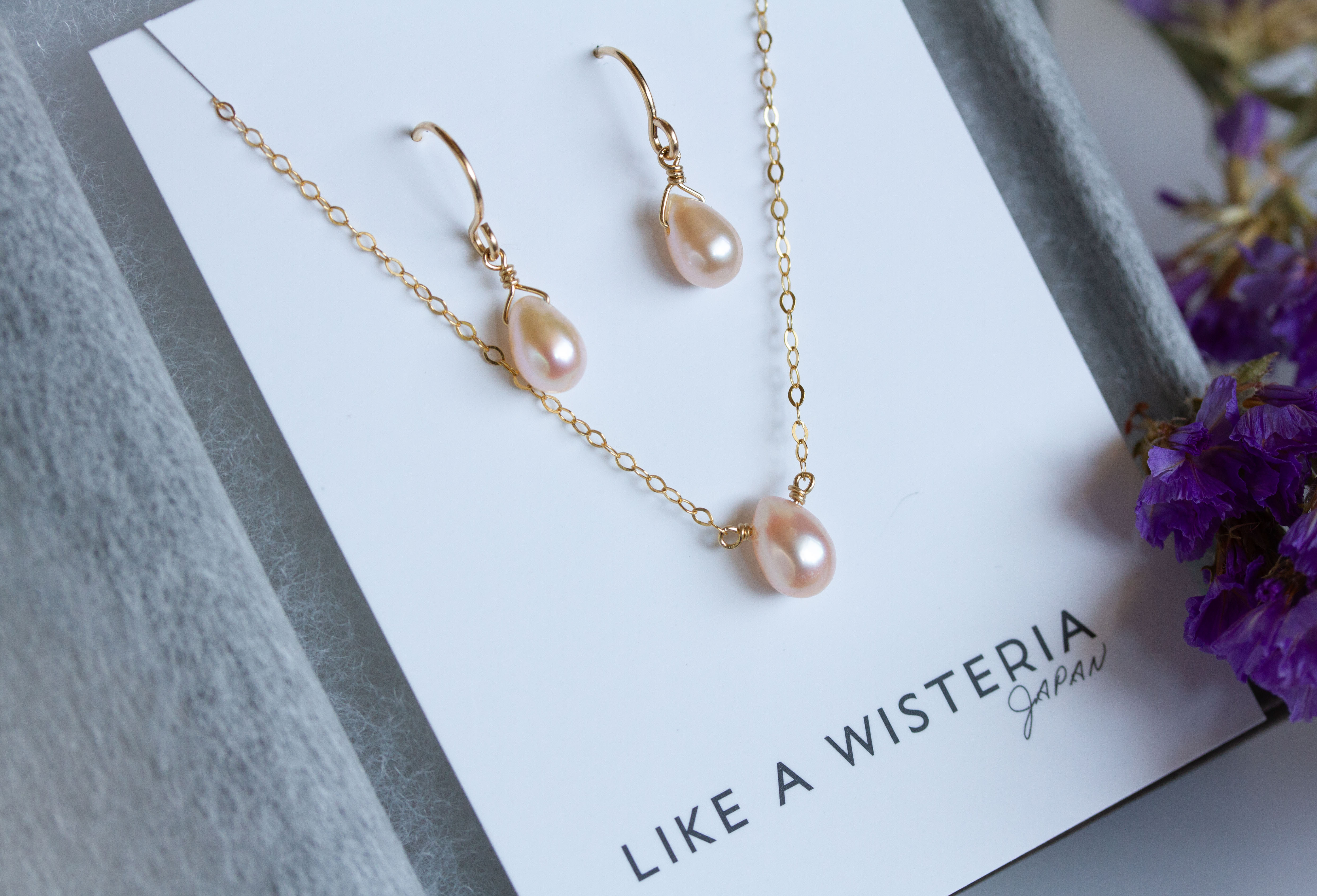 【ほんのり桜色】ティアドロップパール ジュエリーセット　ネックレス + ピアスorイヤリング 14kgf 5,616円