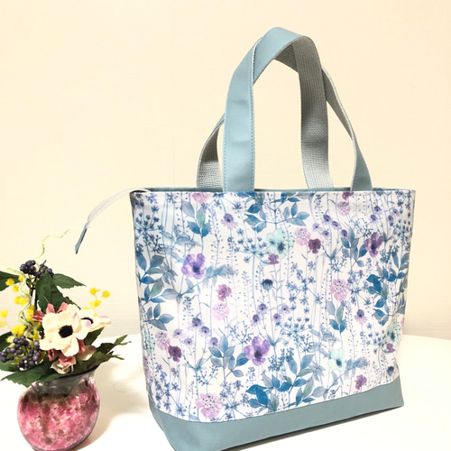 あおりトートバック リバティーグリーン系ラミネート トートバッグ  