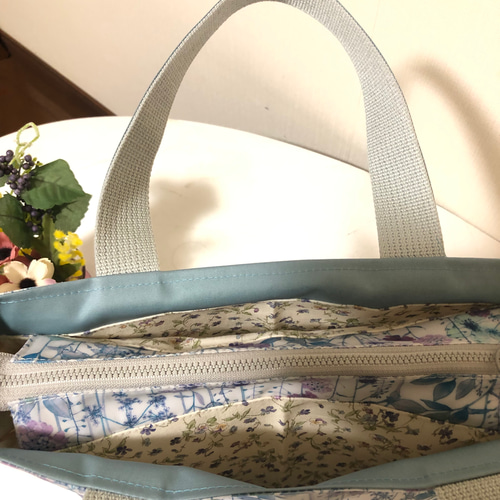 あおりトートバック リバティーグリーン系ラミネート トートバッグ  