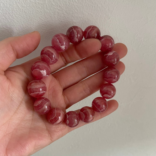 高質　インカローズ　大玉　15.4㍉前後　天然石ブレスレット 高質 インカローズ 大玉 15.4㍉前後 天然石ブレスレット 縞インカ