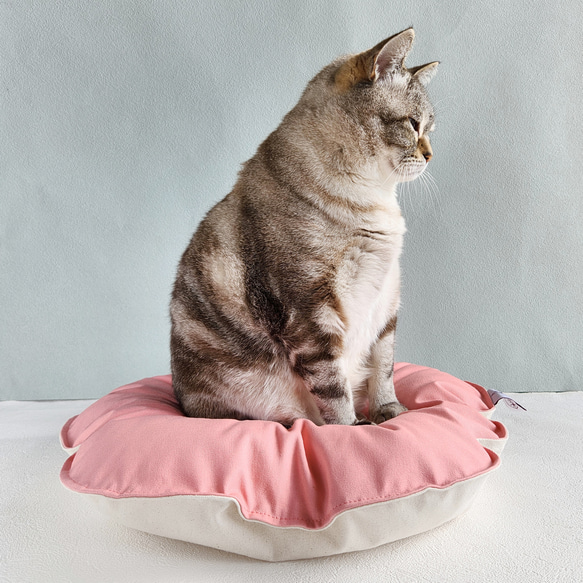 子犬・子猫用【受注製作】ペットのぐっすりベッド　コンパクトサイズ　ピンク×キナリ 12枚目の画像