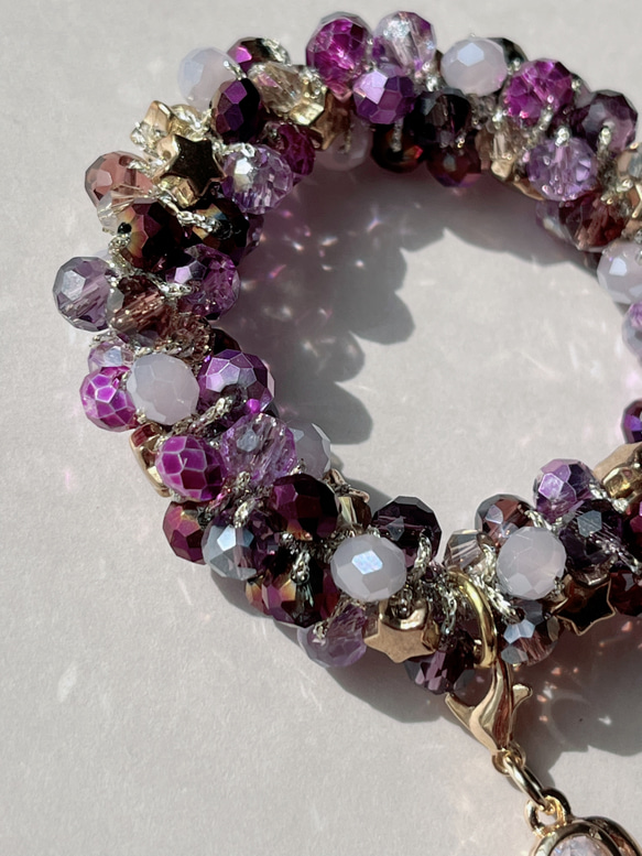 シュシュ ヘアゴム ビーズ パープル系