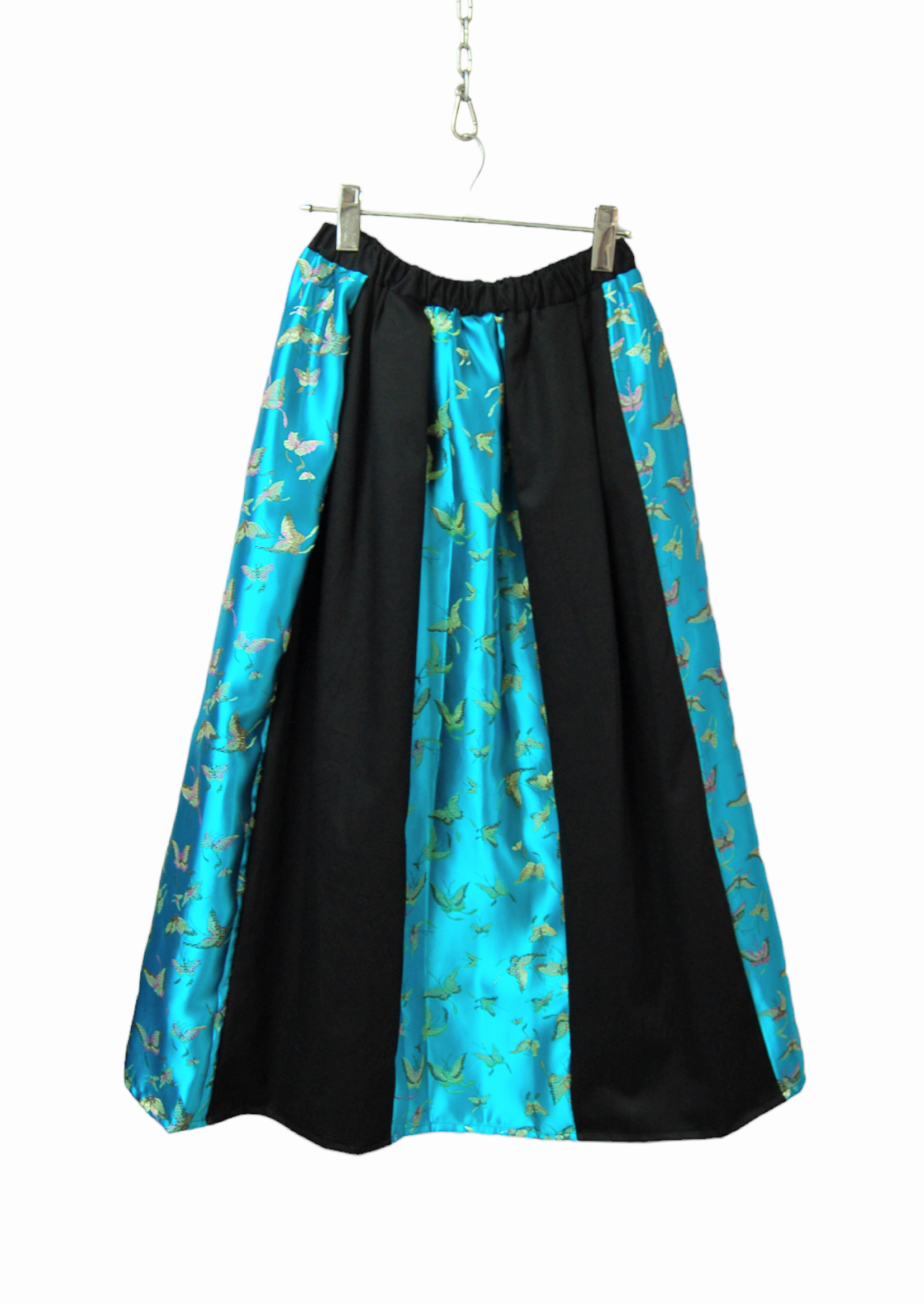 蝶々×ブラック　ミックスフレアロングスカート