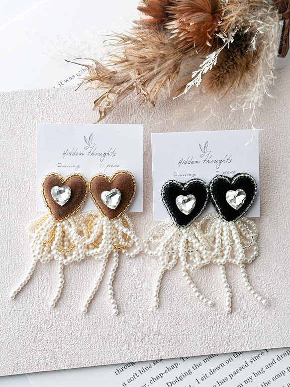 ハートとパールリボンのアクセサリー No.20 パール ビーズ 丸顔