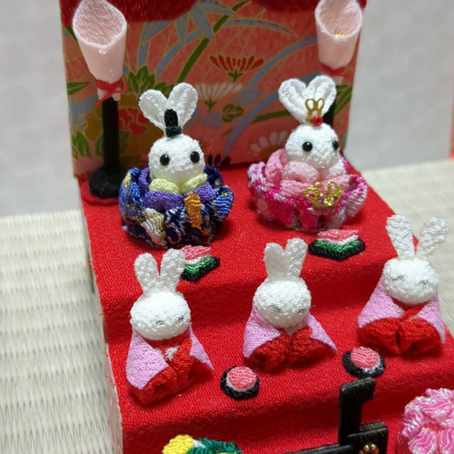 ちりめん細工 ミニチュアサイズのお雛様 ✿白うさぎのお雛様三