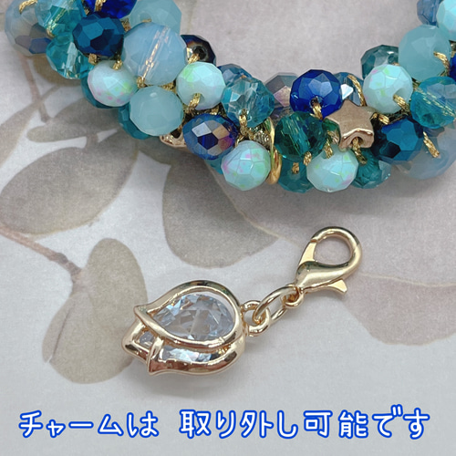 お星様シリーズ】 ビーズシュシュ ブルー ✩.*˚ ヘアゴム (Bright