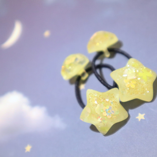 キッズ レジン ヘアアクセサリー ヘアゴム【キラキラスター】 雑貨