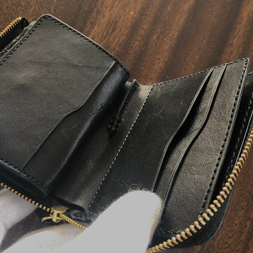 コンパクトLファスナーウォレット ブライドルレザー 二つ折り財布 やや 