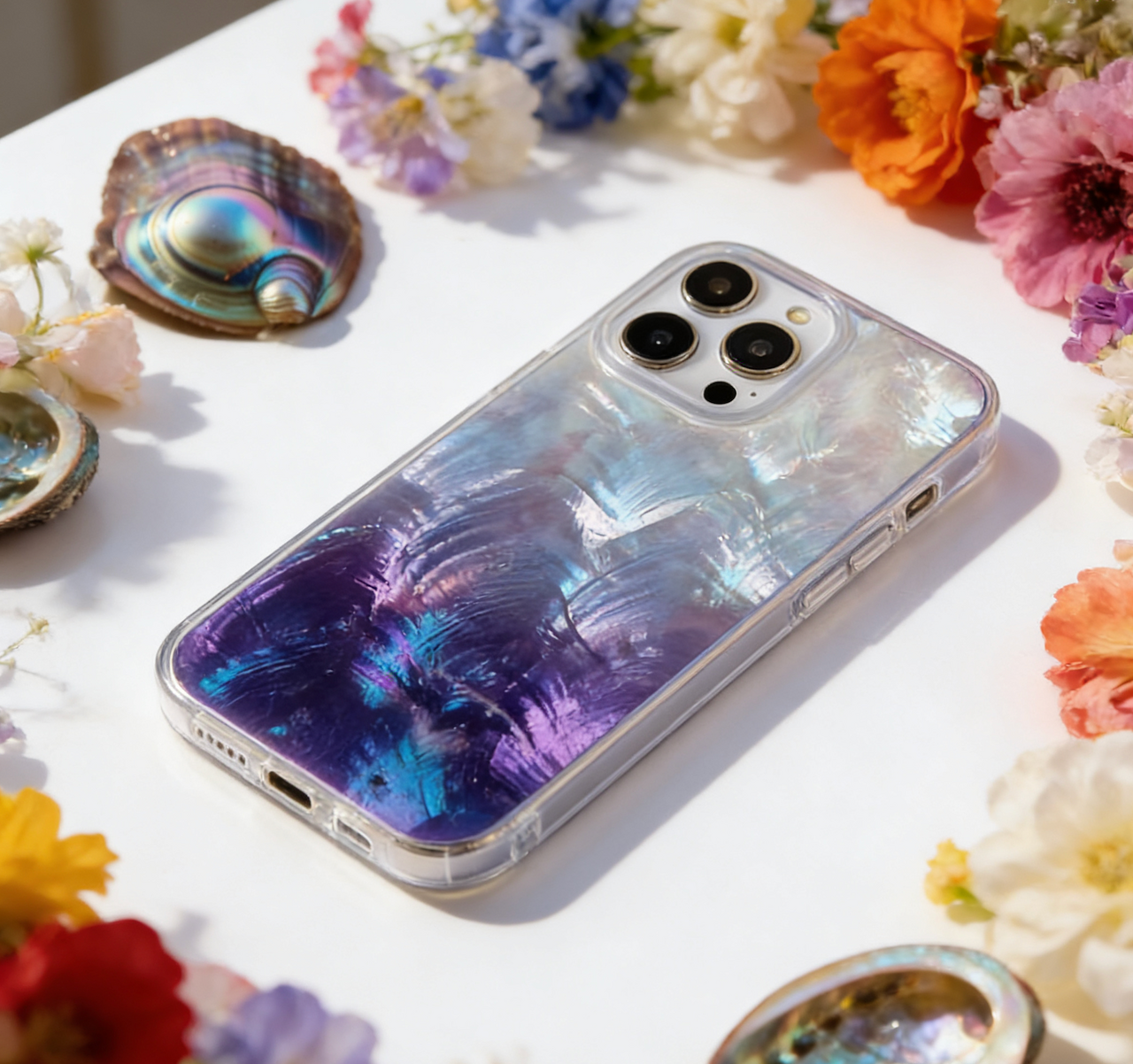 iPhone 17 16 15 14  ケース 螺鈿風 天然貝シェル 夢の夏 全機種対応 ソフト 耐衝撃カバー ケース