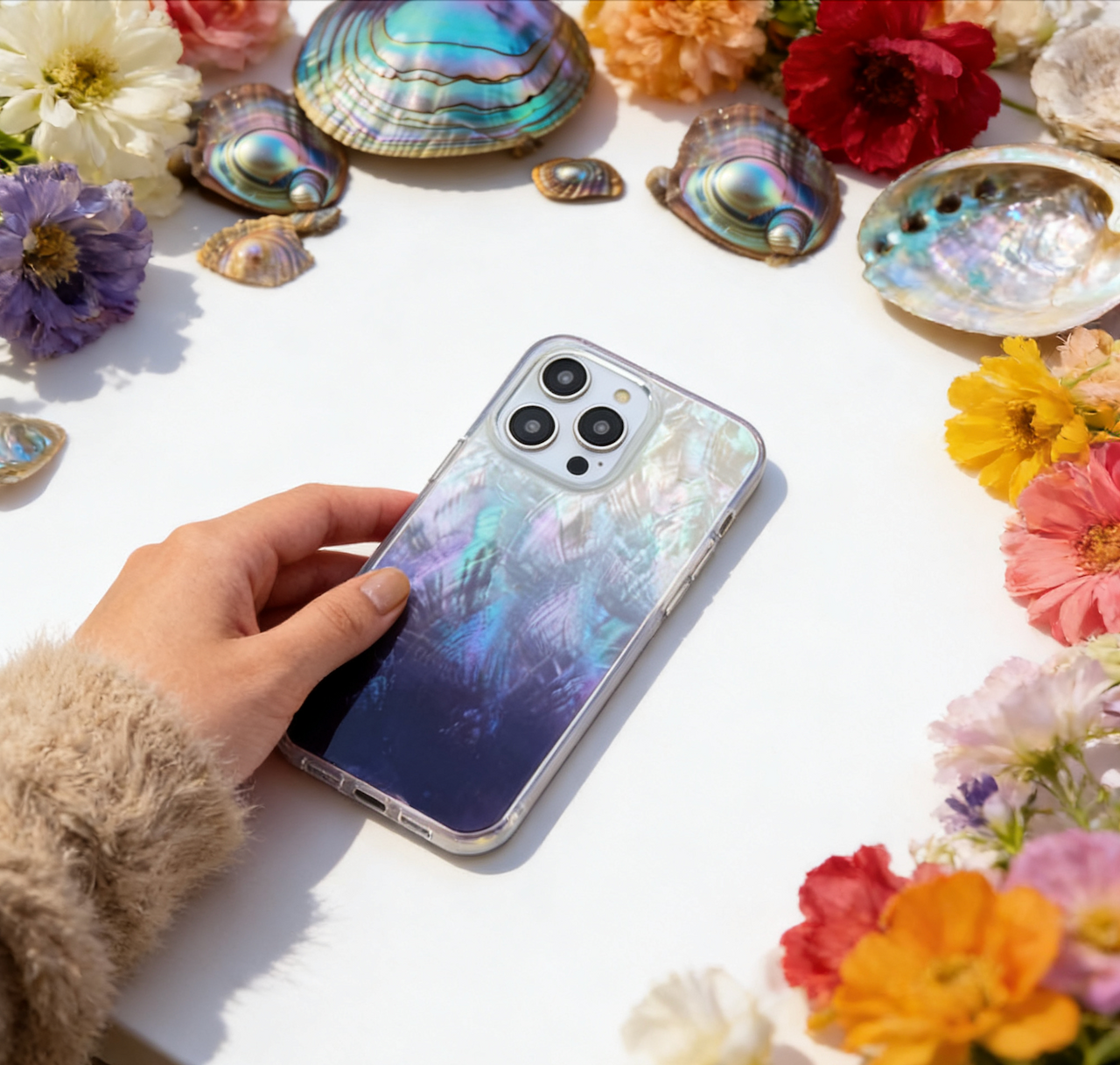 iPhone 17 16 15 14  ケース 螺鈿風 天然貝シェル 夢の夏 全機種対応 ソフト 耐衝撃カバー ケース