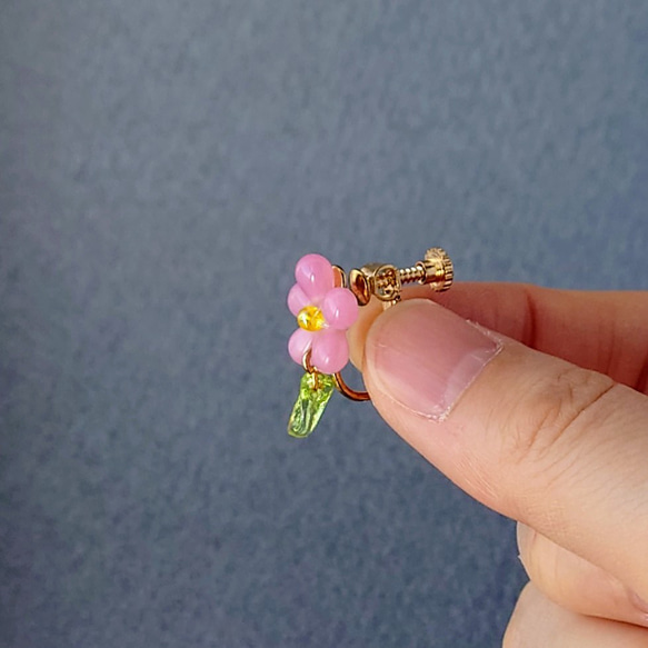 Creema限定 さくらぴんくの春花イヤリング　桜ハンドメイド2024 6枚目の画像