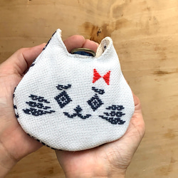 Kogin 刺繡貓袋☺︎白貓【刺繡☺︎刺子】Kogin Cats☺︎貓日2024☺︎貓⌘定做⌘ 第1張的照片