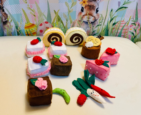 食べたくなる可愛いフェルトのケーキ、野菜セット おままごと 女の子