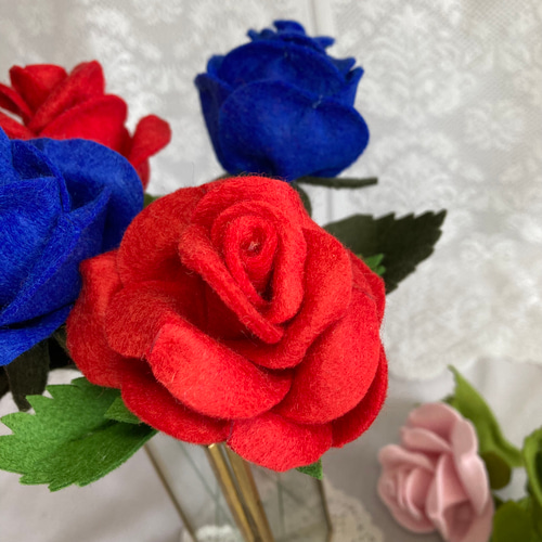フェルトフラワー】赤と青のバラ レッドローズ ブルーローズ / 造花