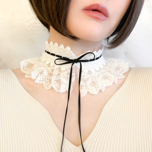 あなたにめぐり逢えたら:白レースプリーツの付け襟チョーカー あなたにめぐり逢えたら:白レースプリーツの付け襟チョーカー