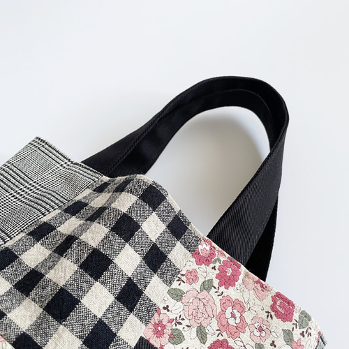 パッチワークバケツ型バッグ フラワー チェック ドット バケツバッグ