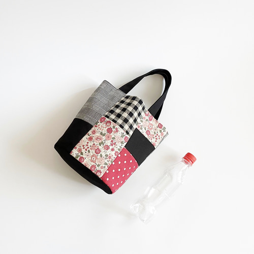 パッチワークバケツ型バッグ フラワー チェック ドット バケツバッグ