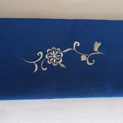 すぐに結べる「さくら造り帯」瑠璃紺にシルバーの花刺繍のお太鼓 8枚目の画像