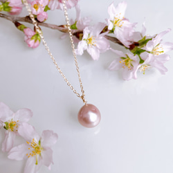 櫻花成人粉紅淡水珍珠單條項鍊正式 14kgf 金屬過敏相容禮物入學典禮 第5張的照片