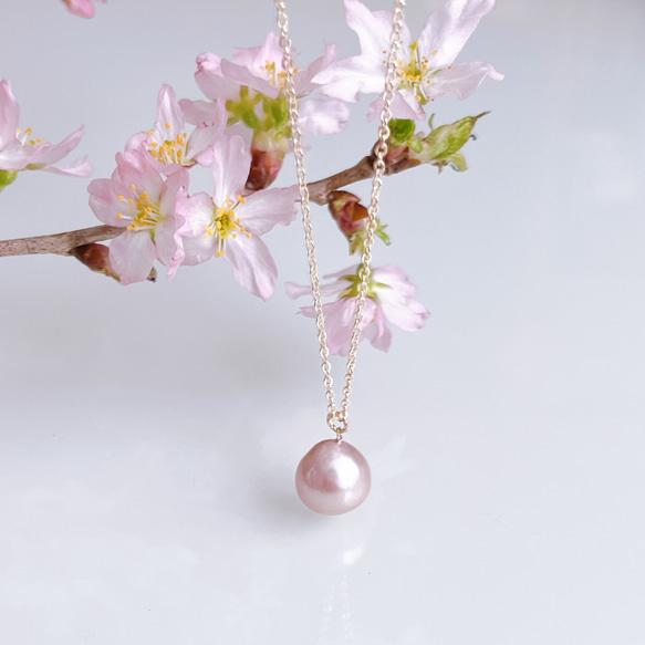 [精選] 六月誕生石，櫻花粉，單顆淡水珍珠項鍊，14kgf，防過敏，禮物 第7張的照片