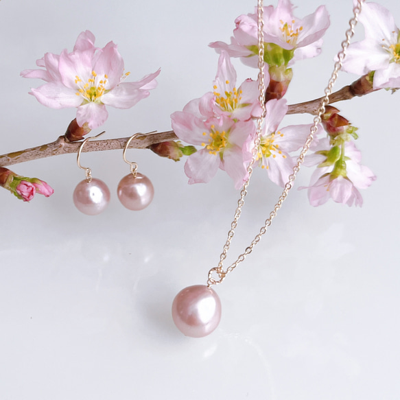 櫻花成人粉紅淡水珍珠單條項鍊正式 14kgf 金屬過敏相容禮物入學典禮 第3張的照片