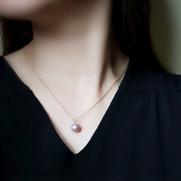 [精選] 六月誕生石，櫻花粉，單顆淡水珍珠項鍊，14kgf，防過敏，禮物 第2張的照片