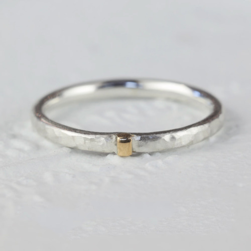 K18 silver950コンビ】plage バイカラーリング 2ミリ幅 普段使い 重ね