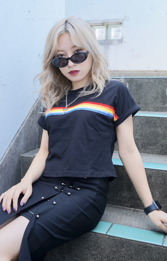 Rainbow Line Black T-Shirts 半袖Ｔシャツ ブラック 黒 ストリート 4枚目の画像