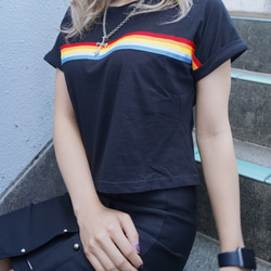 Rainbow Line Black T-Shirts 半袖Ｔシャツ ブラック 黒 ストリート 2枚目の画像