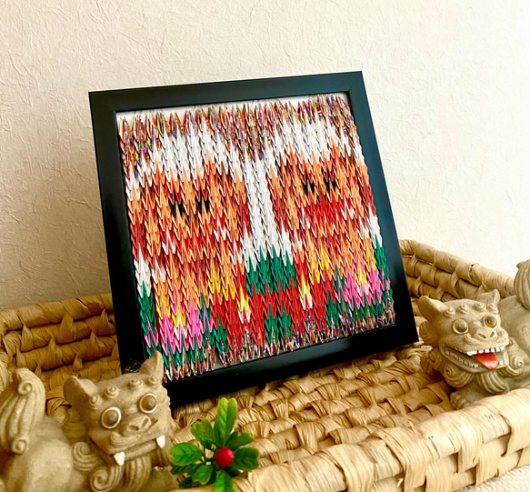 折鶴アート シーサー/沖縄/守神/折紙/額縁/送料無料 その他雑貨 縁chan