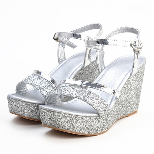 Silver Glitter Wedge Sole Sandals サンダル ホワイト 白 カジュアル 10枚目の画像