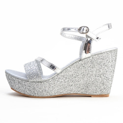 Silver Glitter Wedge Sole Sandals サンダル ホワイト 白 カジュアル 13枚目の画像