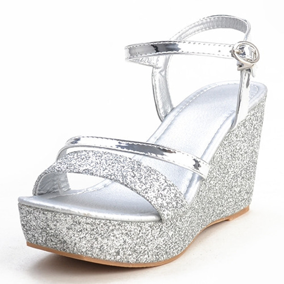 Silver Glitter Wedge Sole Sandals サンダル ホワイト 白 カジュアル 12枚目の画像