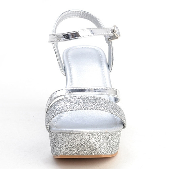 Silver Glitter Wedge Sole Sandals サンダル ホワイト 白 カジュアル 11枚目の画像