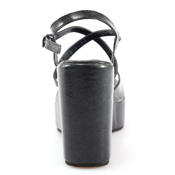 Enamel Black Cross Strap Wedge Sole Sandals サンダル ブラック 黒 10枚目の画像