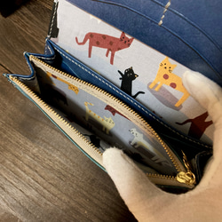 猫の長財布・ブルー 3枚目の画像