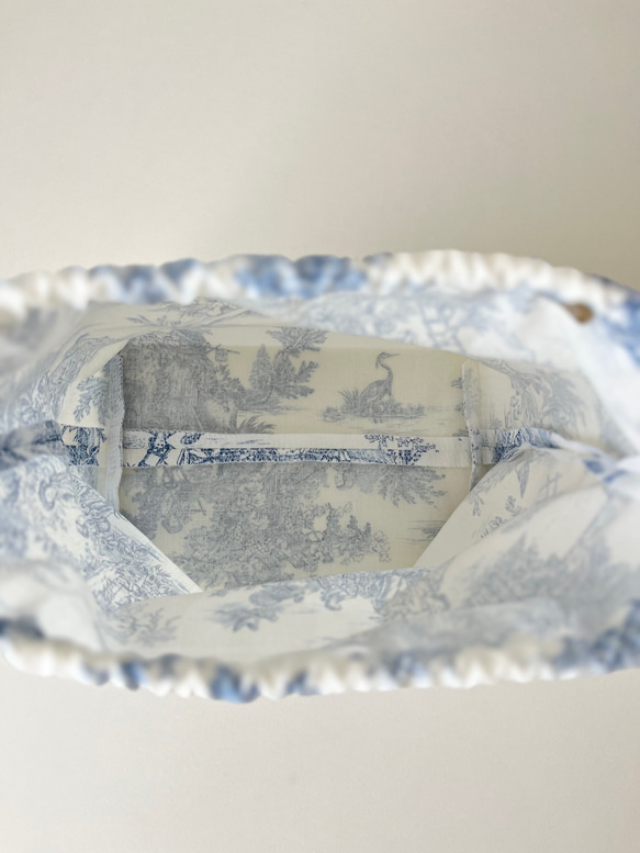 お弁当袋　トワルドジュイ 田園 （オフホワイト×ブルー） フランス製生地 3枚目の画像