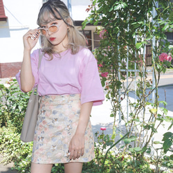 Basic T-shirts&Glitter Flower Mini Skirt 2P SETpink&beige韓国風 3枚目の画像