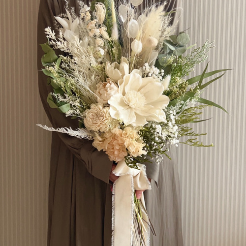 送料込み　ドライフラワーブーケナチュラルブーケ　前撮りブーケ ナチュラルドライフラワー ブーケ ウェディング 前撮り