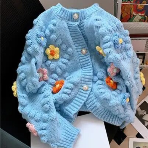 春秋冬 手編み花柄ニットカーディガン カーディガン tumugi 通販