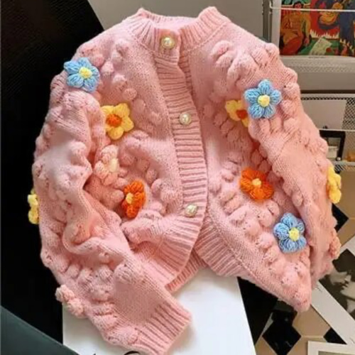 春秋冬 手編み花柄ニットカーディガン カーディガン tumugi 通販