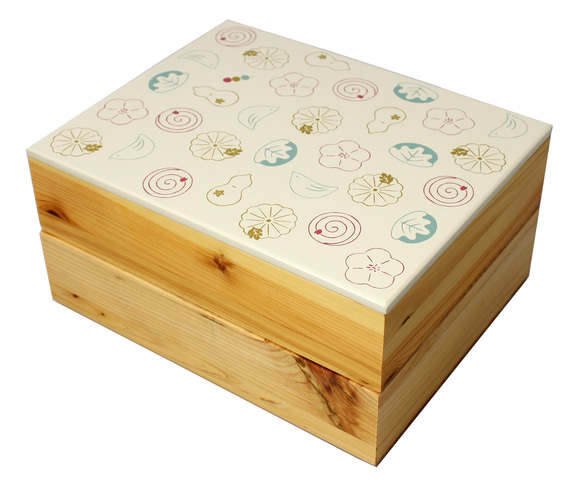 Njeco汎 和菓子蒔絵二段重箱（赤、白） 1枚目の画像