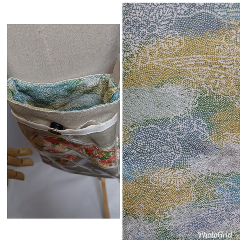 着物リメイク 帯で入れたまま操作が出来るスマホポーチ 刺繍花柄