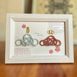 ♡ひな祭り☆水引の雛人形フレーム飾り☆ピンク&ブルーシルバー フォト