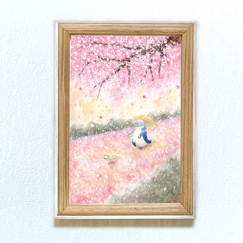 春の雨【桜とペンギンとカエル】 絵画 kuro 通販 17231155